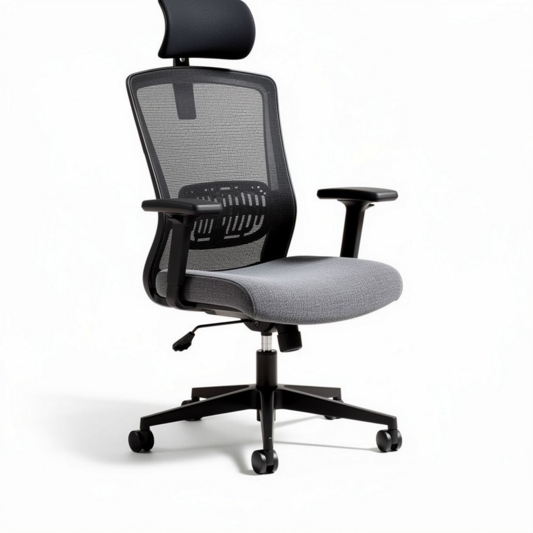 Chaise de bureau ergonomique en mesh noir et tissu gris dimensions 60 x 60 x 120cm