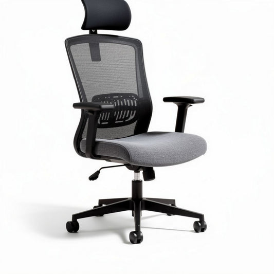 Chaise de bureau ergonomique en mesh noir et tissu gris dimensions 60 x 60 x 120cm