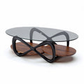 Table basse en verre avec support en bois de 120 x 60 x 45cm noir et naturel