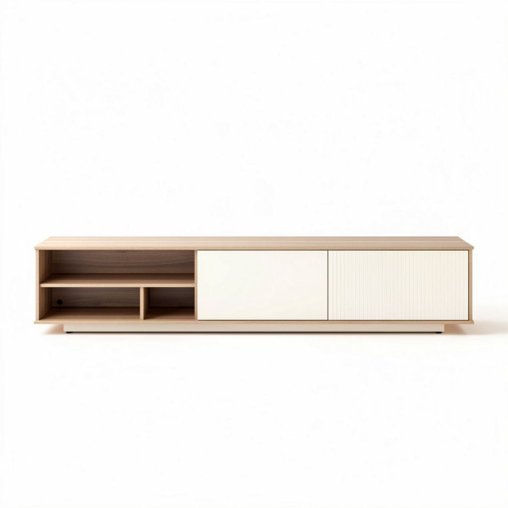 Meuble de télévision en bois avec rangement blanc et dimensions 180 x 40 x 45cm