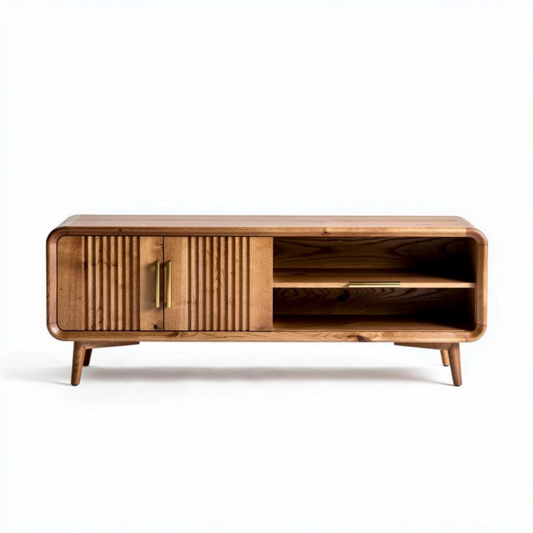 Meuble TV en bois de noyer avec portes en bois et étagères 120 x 40 x 50cm