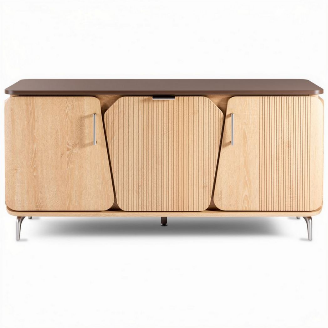 Meuble de rangement en bois de chêne naturel avec portes en relief 150 x 45 x 75cm