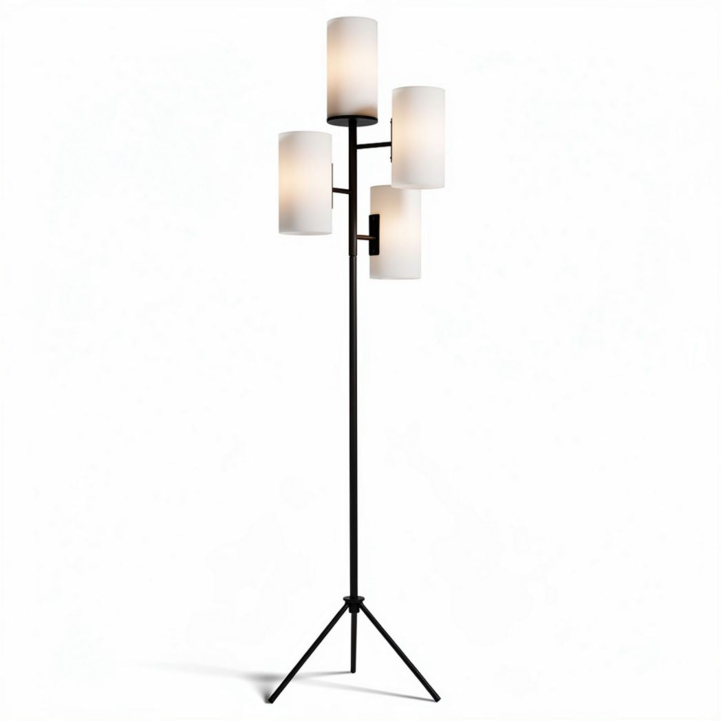 Lampadaire en métal noir avec abat-jours en verre opale dimensions 25 x 25 x 150cm