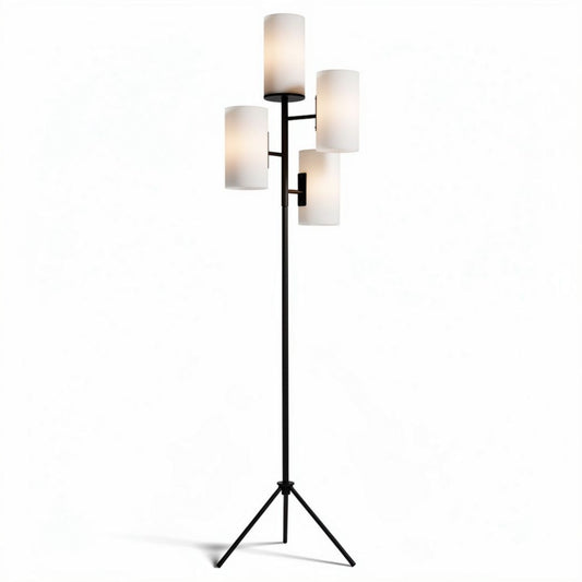 Lampadaire en métal noir avec abat-jours en verre opale dimensions 25 x 25 x 150cm