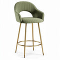 Tabouret de bar en tissu vert avec pieds en métal doré 40 x 40 x 100cm