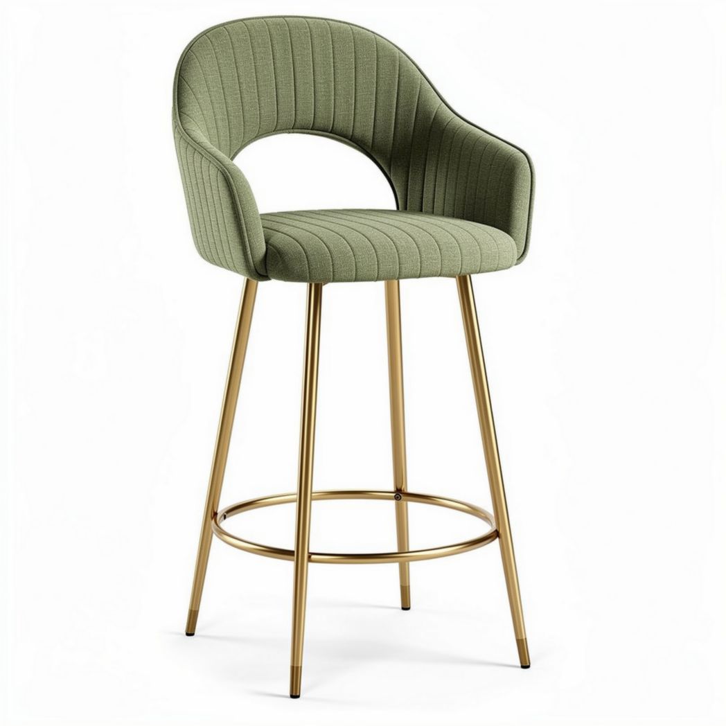Tabouret de bar en tissu vert avec pieds en métal doré 40 x 40 x 100cm