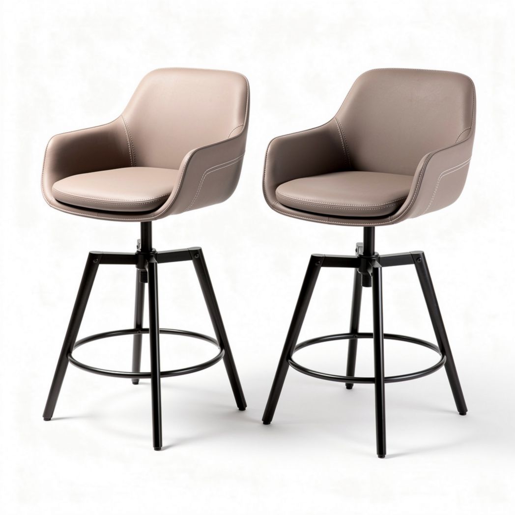 Tabouret de bar en simili cuir beige avec structure en métal noir hauteur réglable 45 x 45 x 105cm