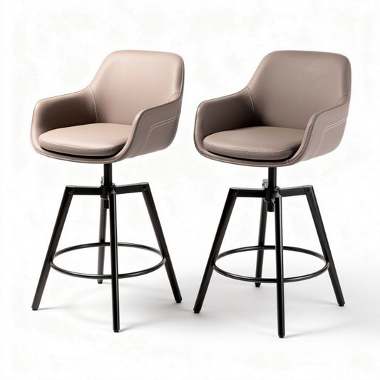 Tabouret de bar en simili cuir beige avec structure en métal noir hauteur réglable 45 x 45 x 105cm