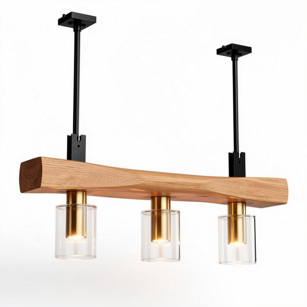 Suspension en bois avec verre transparent et métal doré 60 x 15 x 20cm