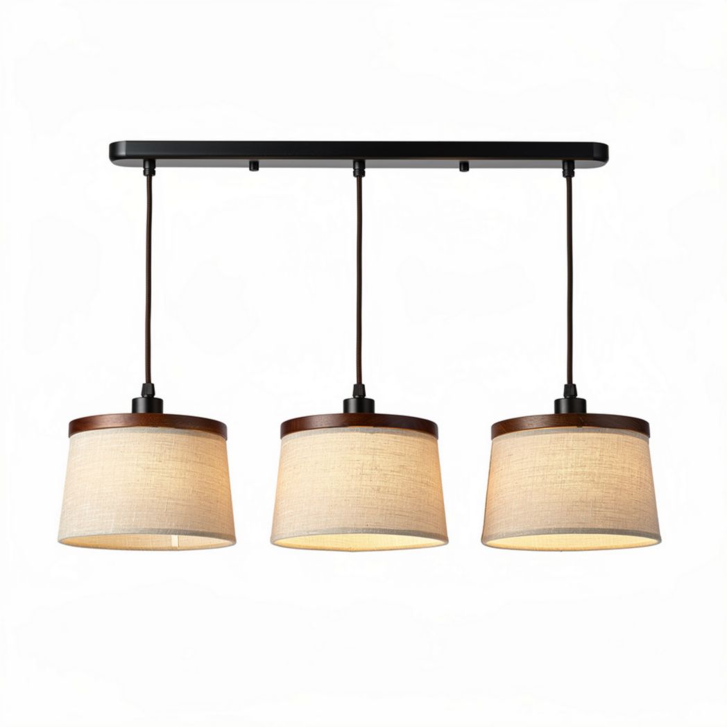 Suspension en métal noir avec abat-jour en tissu beige 70 x 20 x 30cm
