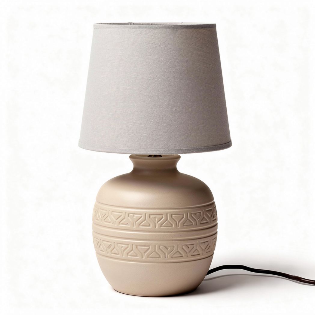 Lampe de table en céramique beige avec abat-jour en tissu gris 30 x 30 x 50cm