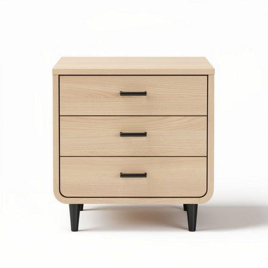 Table de chevet en bois clair avec trois tiroirs dimensions 40 x 40 x 50cm