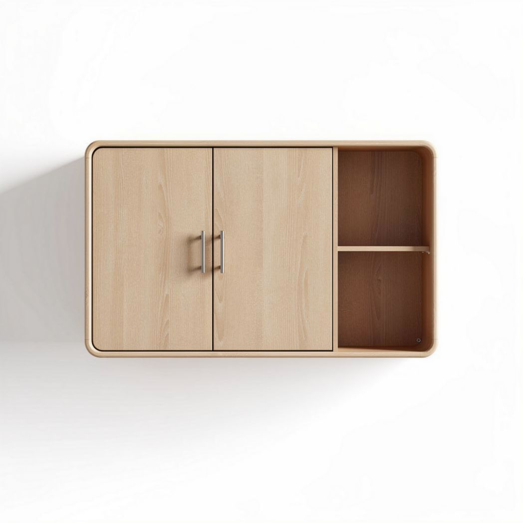 Buffet en bois clair avec deux portes et un compartiment ouvert 60 x 40 x 30cm
