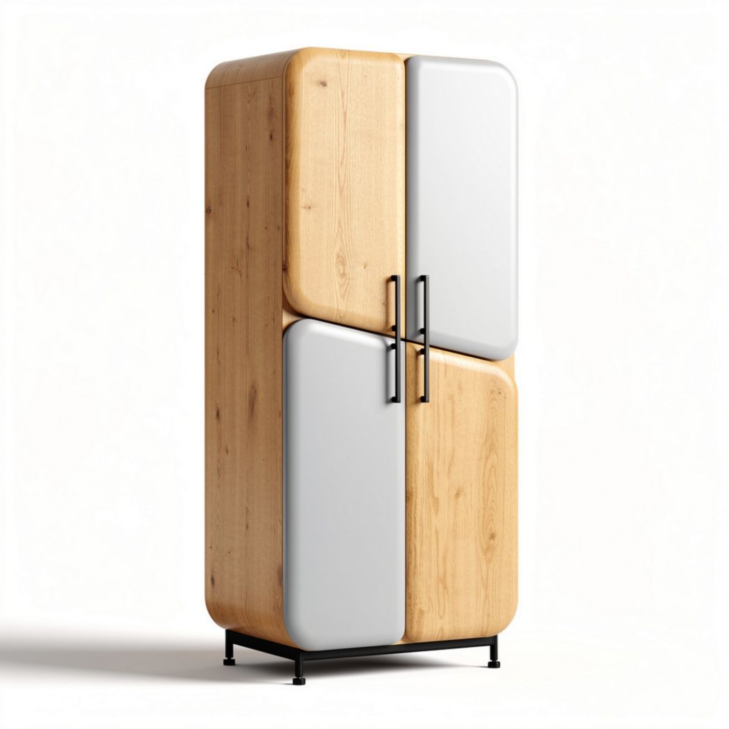 Armoire moderne en bois et métal avec portes en acier blanc 180 x 80 x 40cm