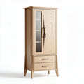 Armoire en bois clair avec portes vitrées et deux tiroirs dimensions 70 x 40 x 180cm